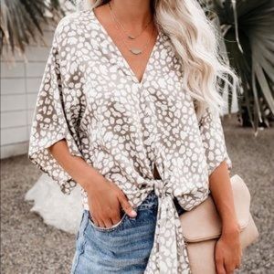 Leopard Satin Tie Top